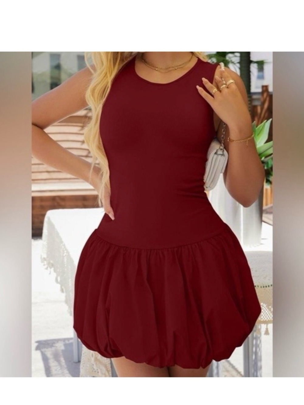 OQQ Sleeveless Red Bubble Hem Mini Dress - Women MSRP $38 Large NWT